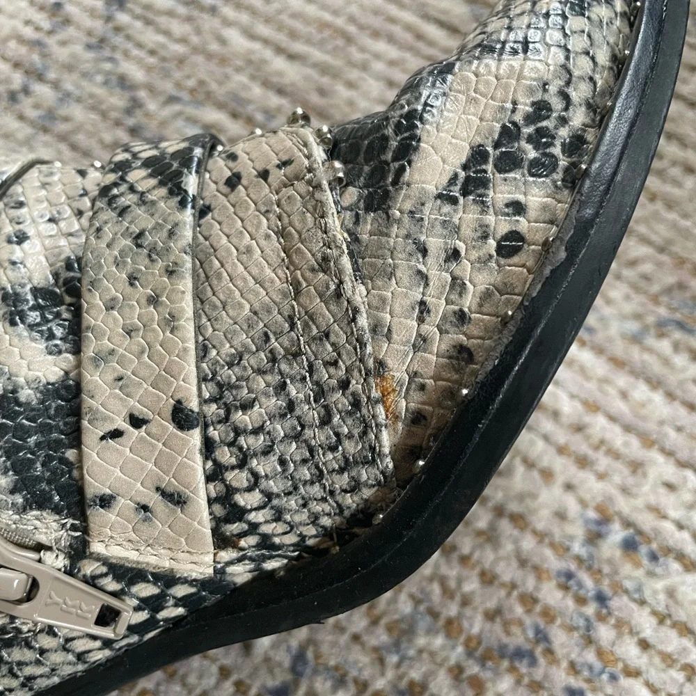 Steve Madden Black and Cream Snakeskin Ankle Boots - Picture 6 of 8